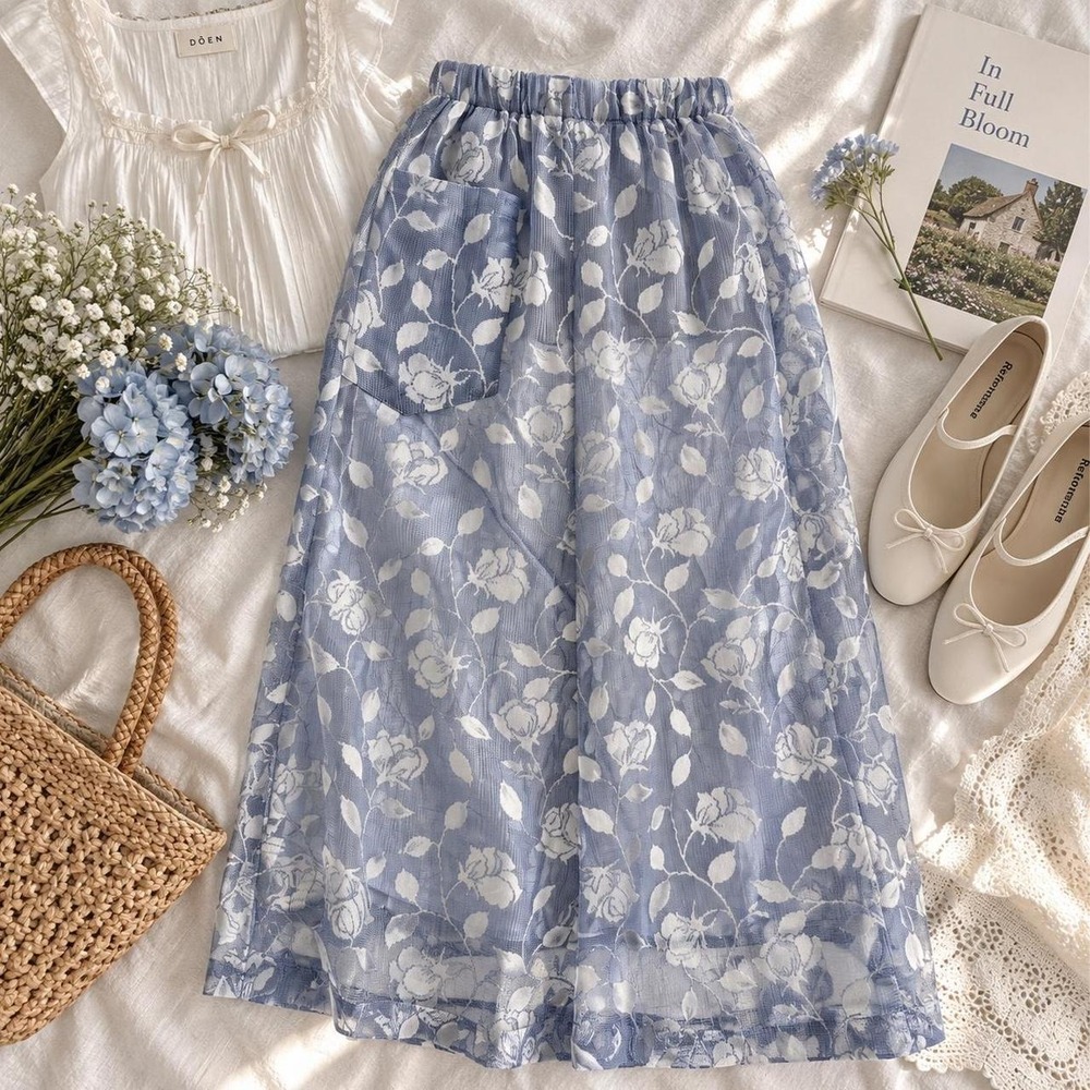 floral midi skirt  70s handmade floral midi skirt